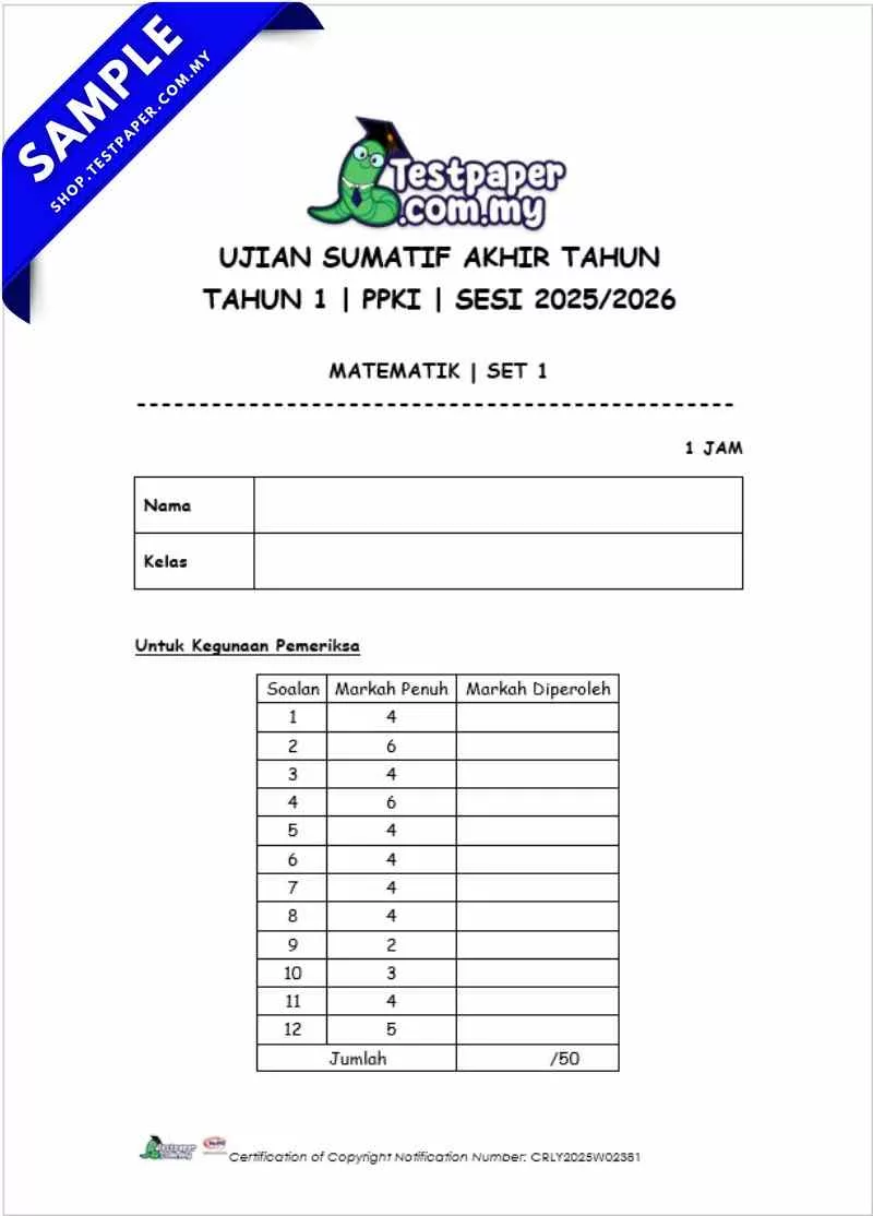 Download Ujian Akhir Matematik PPKI Tahun 1 2025 Dalam Dokumen Word & PDF