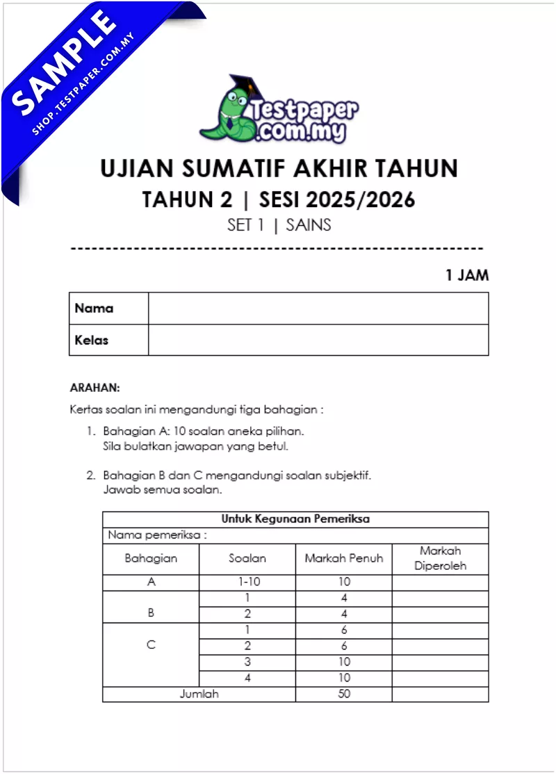 Muat Turun Ujian Akhir Sains Tahun 2 2025 Ada Dalam Word, PDF dan JSU Terkini