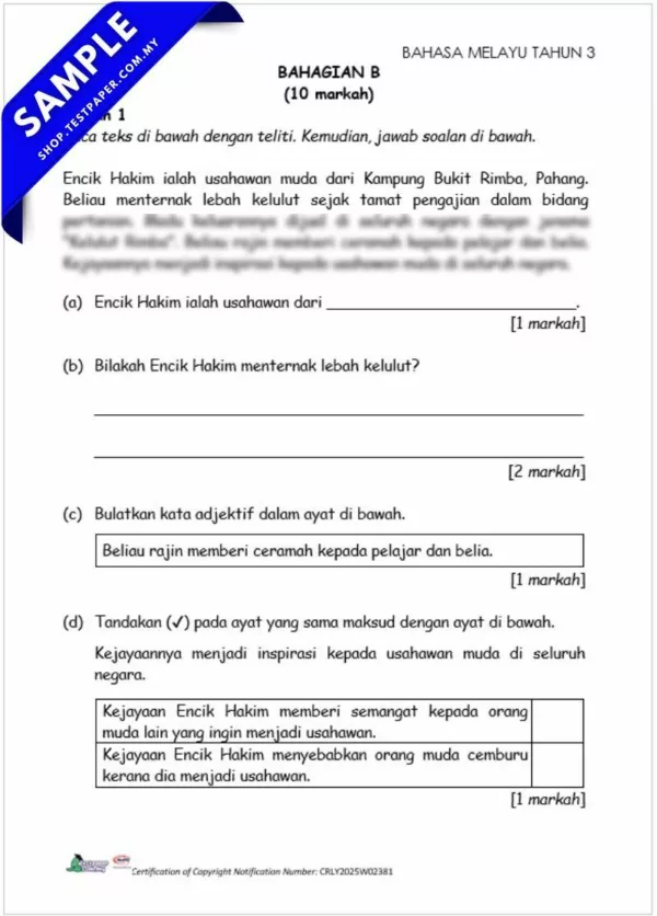 Download Ujian Akhir BM Tahun 3 2025 Dalam PDF dan Word Serta JSU