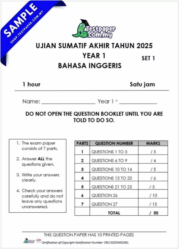 Koleksi Ujian Akhir Tahun 1 2025 Dalam Bentuk PDF, Word dan JSU untuk Guru