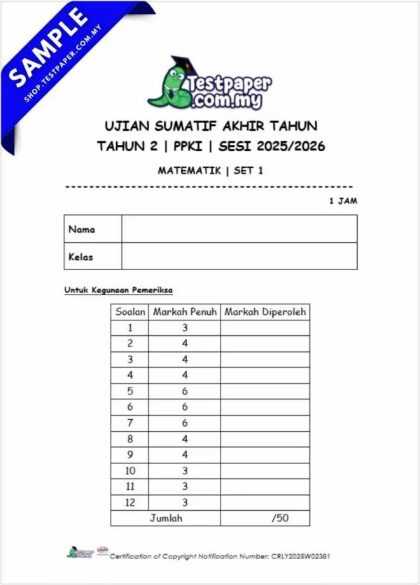 Download Ujian Akhir Matematik PPKI Tahun 2 2025 Dalam Word dan PDF
