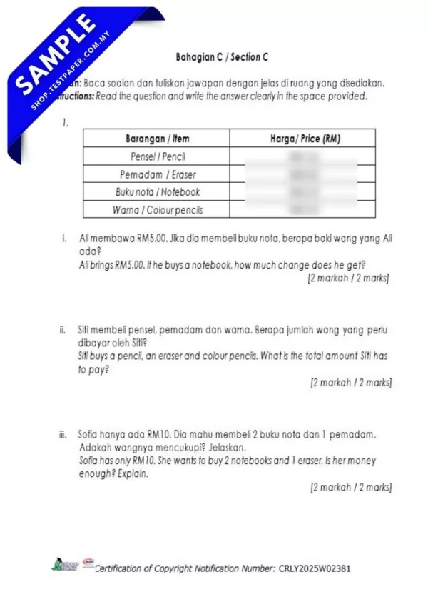 Dapatkan Ujian Matematik Akhir Tahun 3 2025 Dalam Word dan JSU