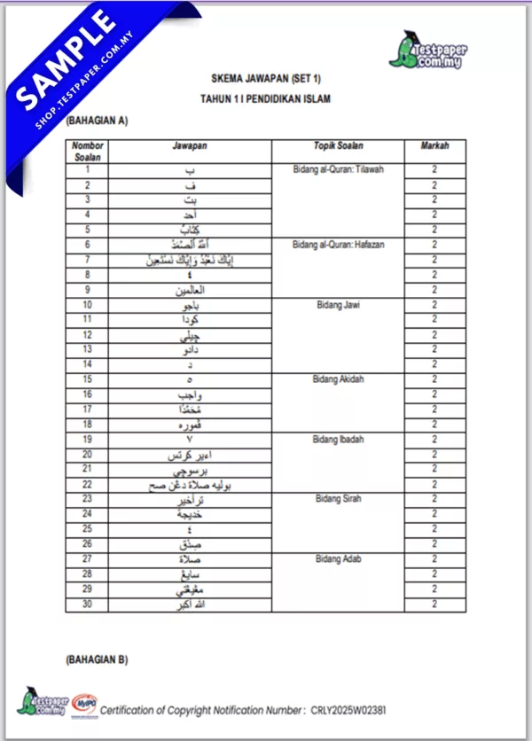 Muat Turun Ujian Akhir Pendidikan Islam Tahun 1 2025 Dalam Word+JSU Serta PDF Terkini