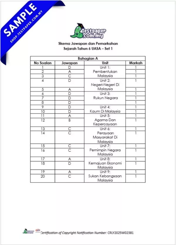 Kertas Ujian Akhir UASA Sejarah Tahun 6 2025 Dalam PDF, Word dan JSU