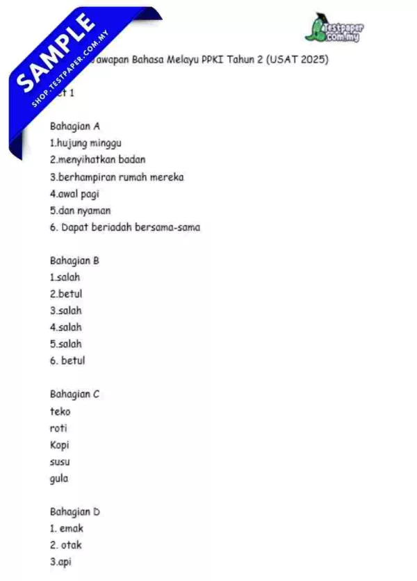 Bahan Ujian Akhir BM PPKI Tahun 2 2025 Ada Dalam Word dan PDF