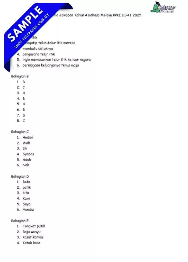 Soalan Ujian Akhir BM PPKI Tahun 4 2025 Dalam Bentuk Word dan PDF