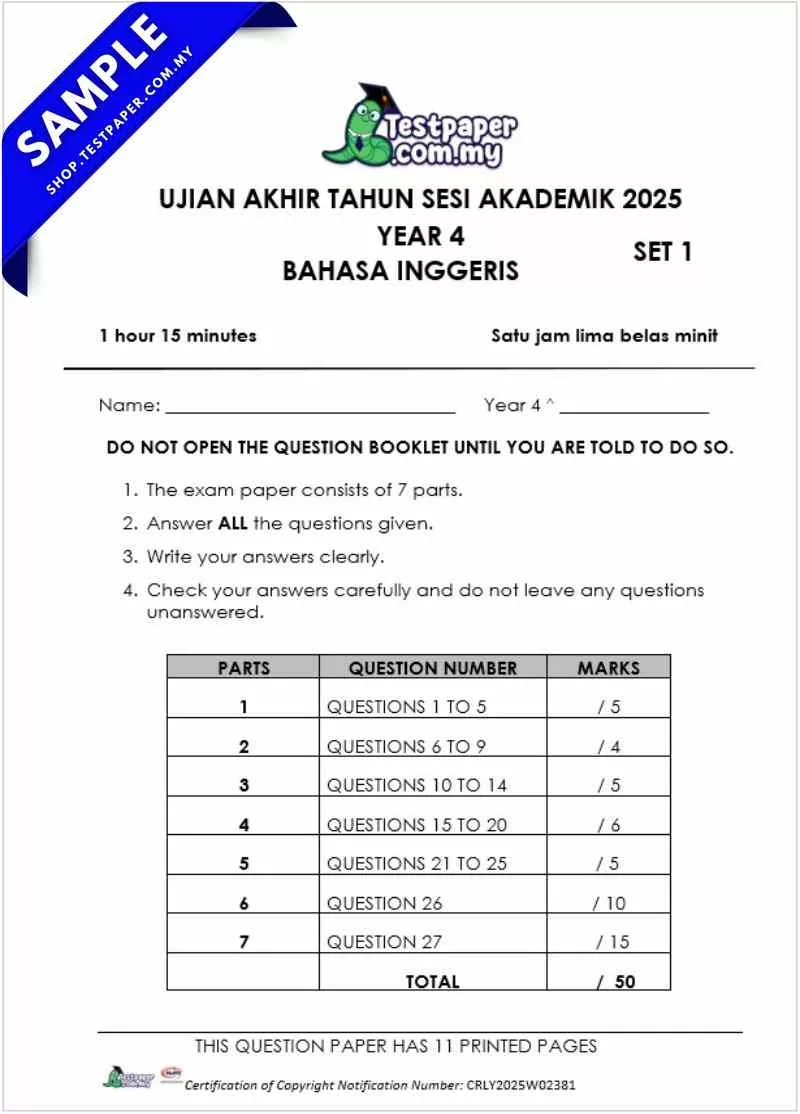 PDF Ujian BI Akhir Tahun 4 2025 Disediakan Dalam PDF, Word dan JSU