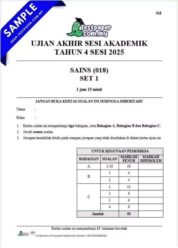 Muat Turun Ujian Sains Akhir Tahun 4 2025 Disediakan Word dan JSU