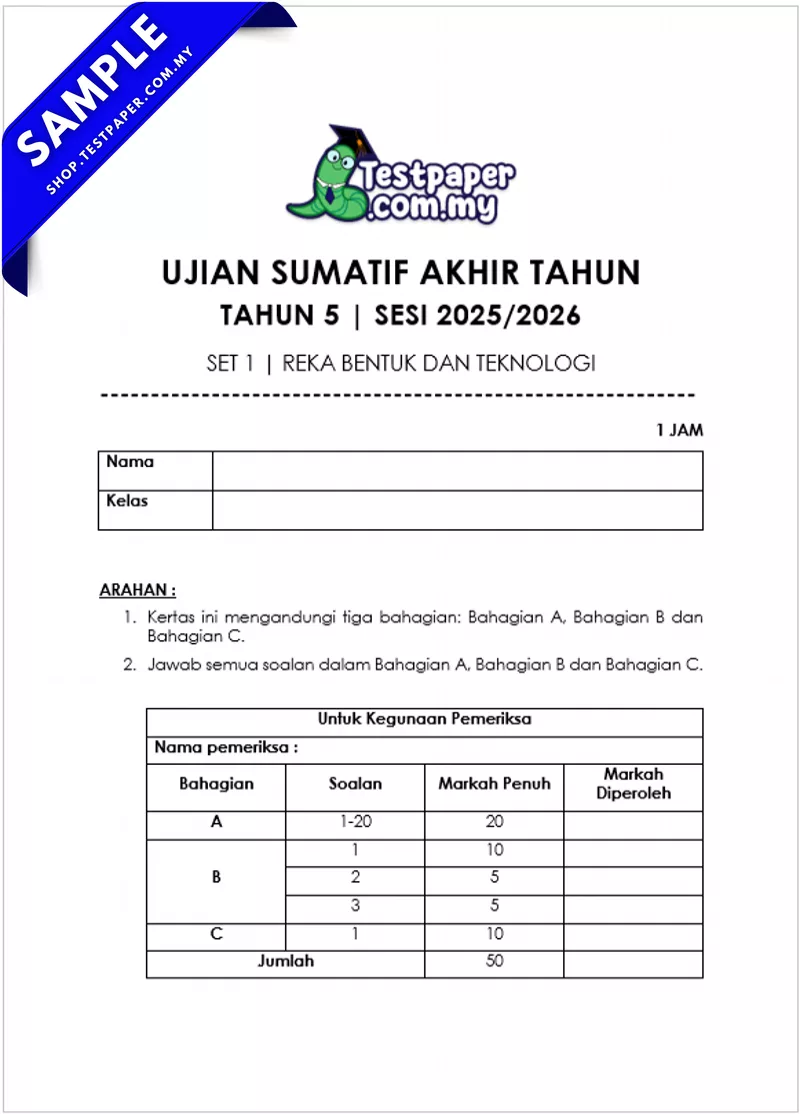 Download PDF Ujian Akhir Reka Bentuk Teknologi Tahun 5 2025 Format UASA yang Ada JSU