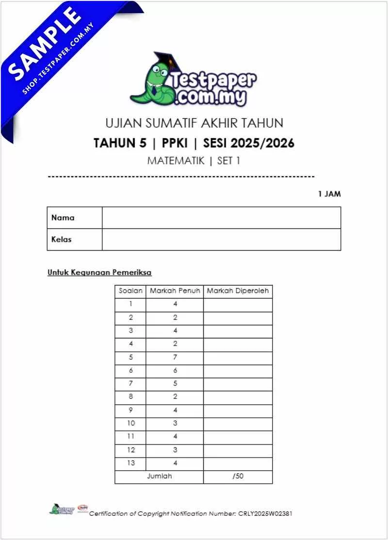 Dokumen Word Soalan Matematik PPKI Akhir Tahun 5 2025 Dalam PDF Serta Word