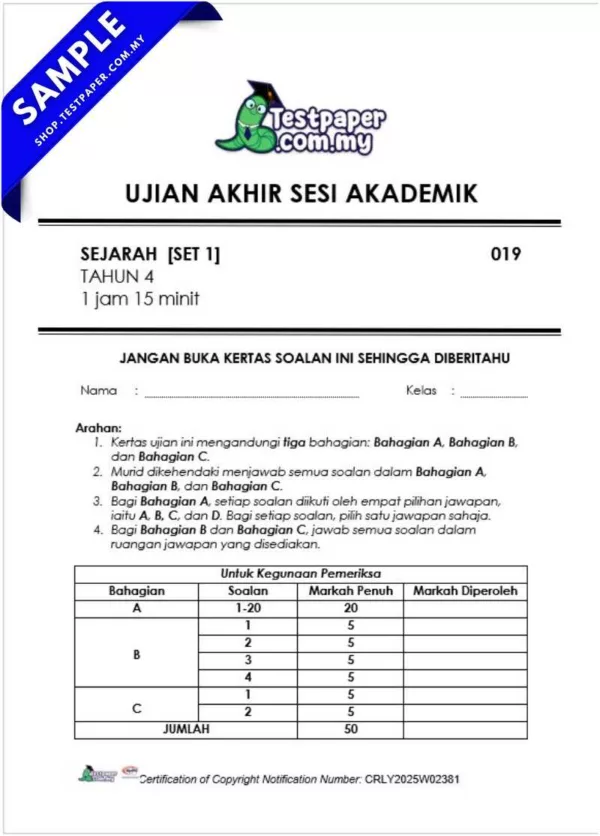 Download PDF Ujian Akhir Tahun 4 2025 Pelbagai Subjek Ada JSU Terkini