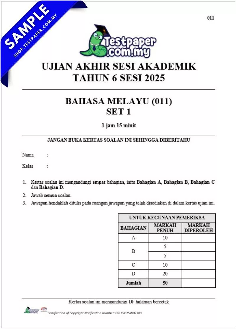 Download Ujian Akhir BM Tahun 6 UASA 2025 Dalam Word, PDF, JSU dan JSI untuk Guru