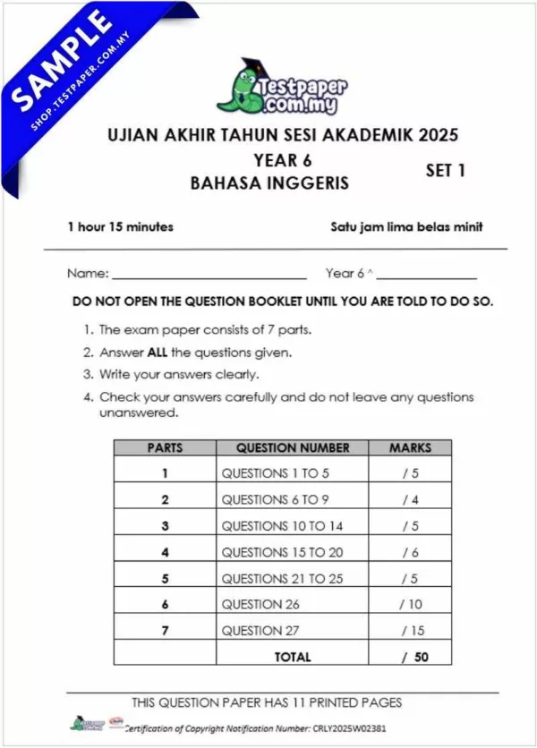 Muat Turun Ujian BI Akhir Tahun 6 UASA 2025 Dalam Fail PDF, Word, JSU dan JSI Terkini