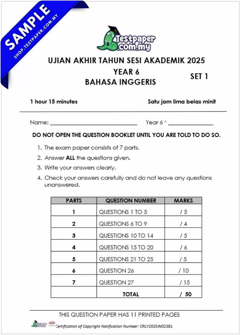 Muat Turun Ujian BI Akhir Tahun 6 UASA 2025 Dalam Fail PDF, Word, JSU dan JSI Terkini