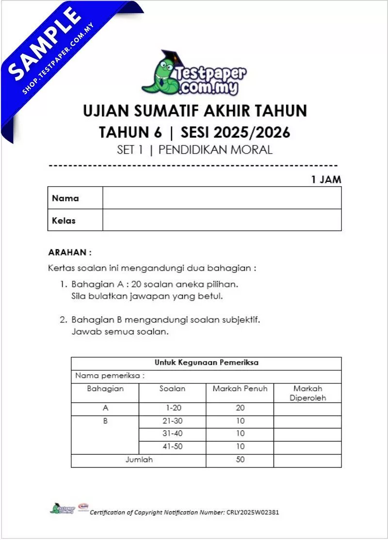 Bahan Soalan UASA Pendidikan Moral Akhir Tahun 6 2025 Ada PDF dan Word Serta JSU
