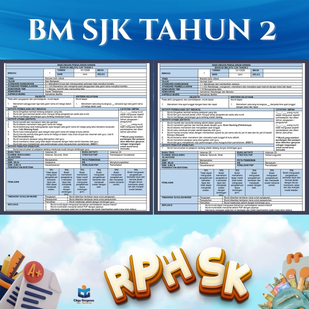 Download RPH dan RPT BM SJK Tahun 2 2026 Mengikut Silibus KPM dan DSKP 3 Download RPH dan RPT BM SJK Tahun 2 2026 Mengikut Silibus KPM dan DSKP