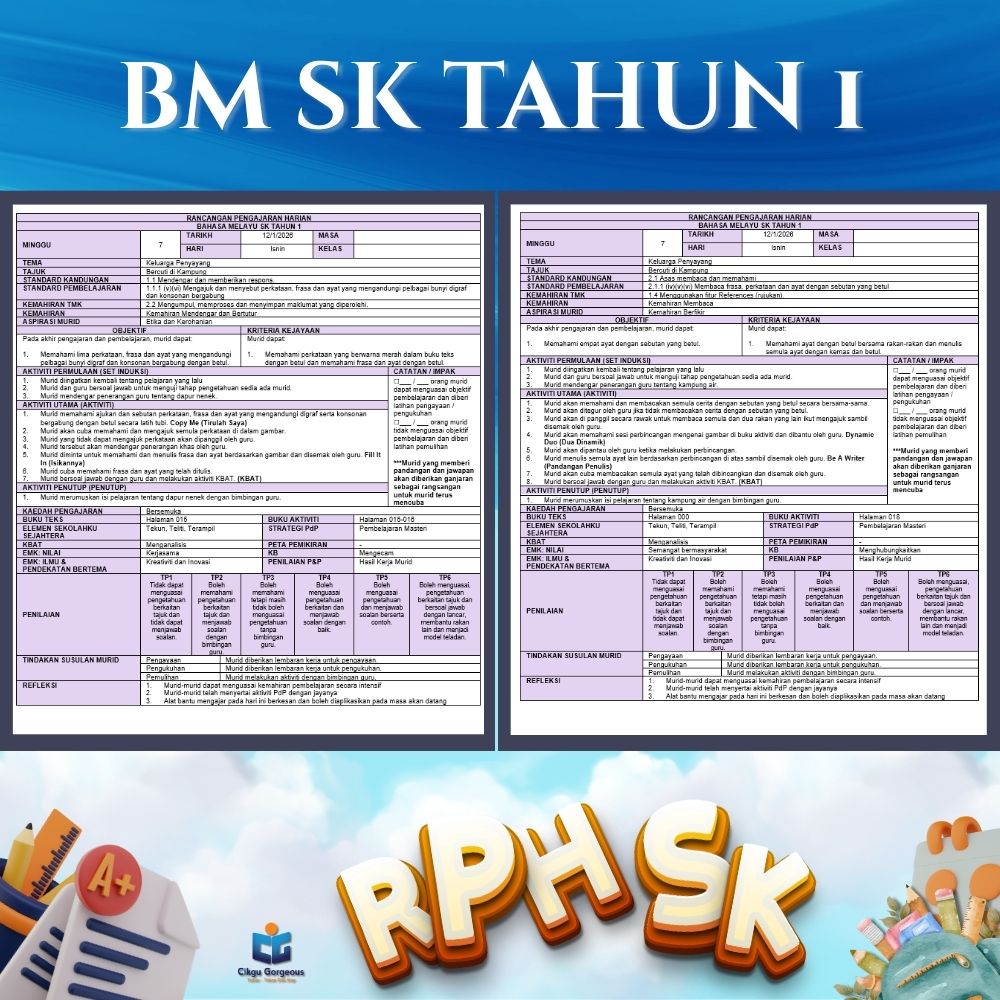 DOWNLOAD RPH & RPT BM TAHUN 1 2026 TERKINI SANGAT MENARIK! 4 RPH & RPT BM TAHUN 1 2026