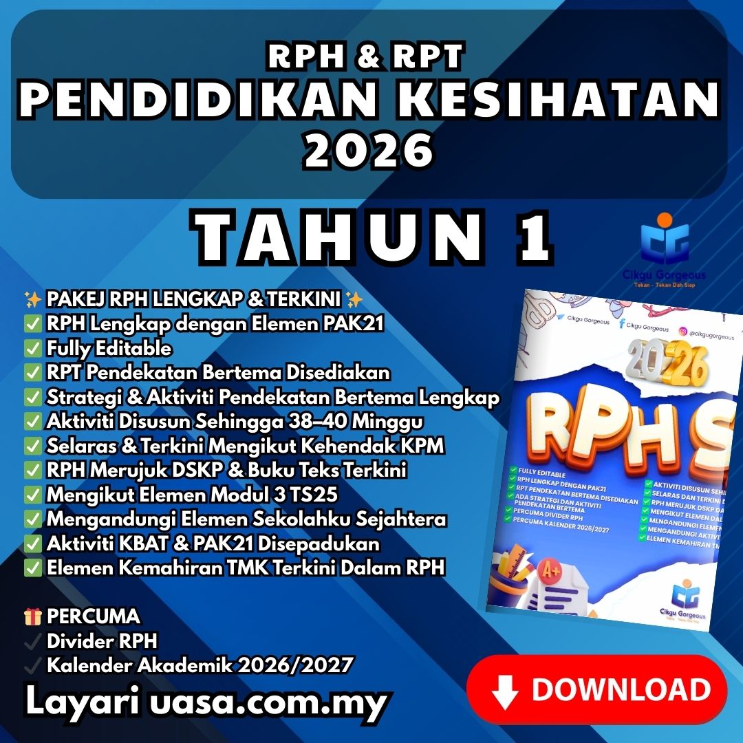 Dokumen Lengkap RPH dan RPT Pendidikan Kesihatan Tahun 1 2026 Setahun 38–40 Minggu Terbaik