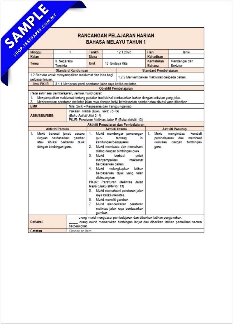 Download RPH Bahasa Melayu Tahun 1 2026 Berserta RPT Disediakan Bersama 3 Download RPH Bahasa Melayu Tahun 1 2026 Berserta RPT Disediakan Bersama
