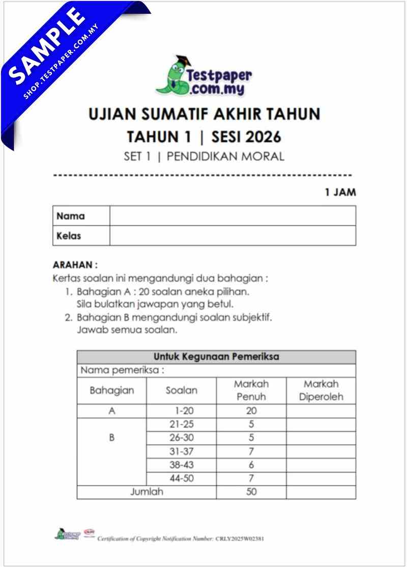 Bahan Ujian Akhir Pendidikan Moral Tahun 1 2026 UASA PDF dan Word Serta JSU Terkini 3 Bahan Ujian Akhir Pendidikan Moral Tahun 1 2026 UASA PDF dan Word Serta JSU Terkini
