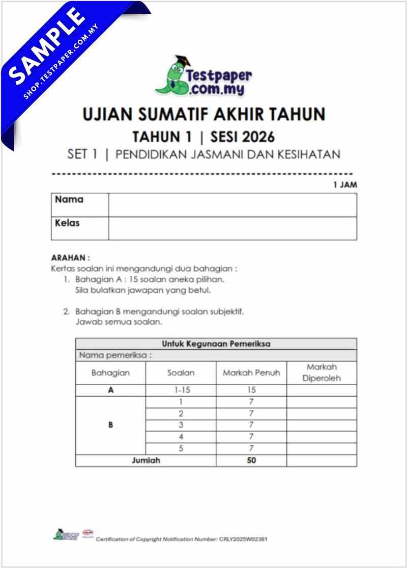 Rujukan Ujian Akhir Tahun PJPK Tahun 1 2026 UASA PDF dan Word JSU 3 Rujukan Ujian Akhir Tahun PJPK Tahun 1 2026 UASA PDF dan Word JSU