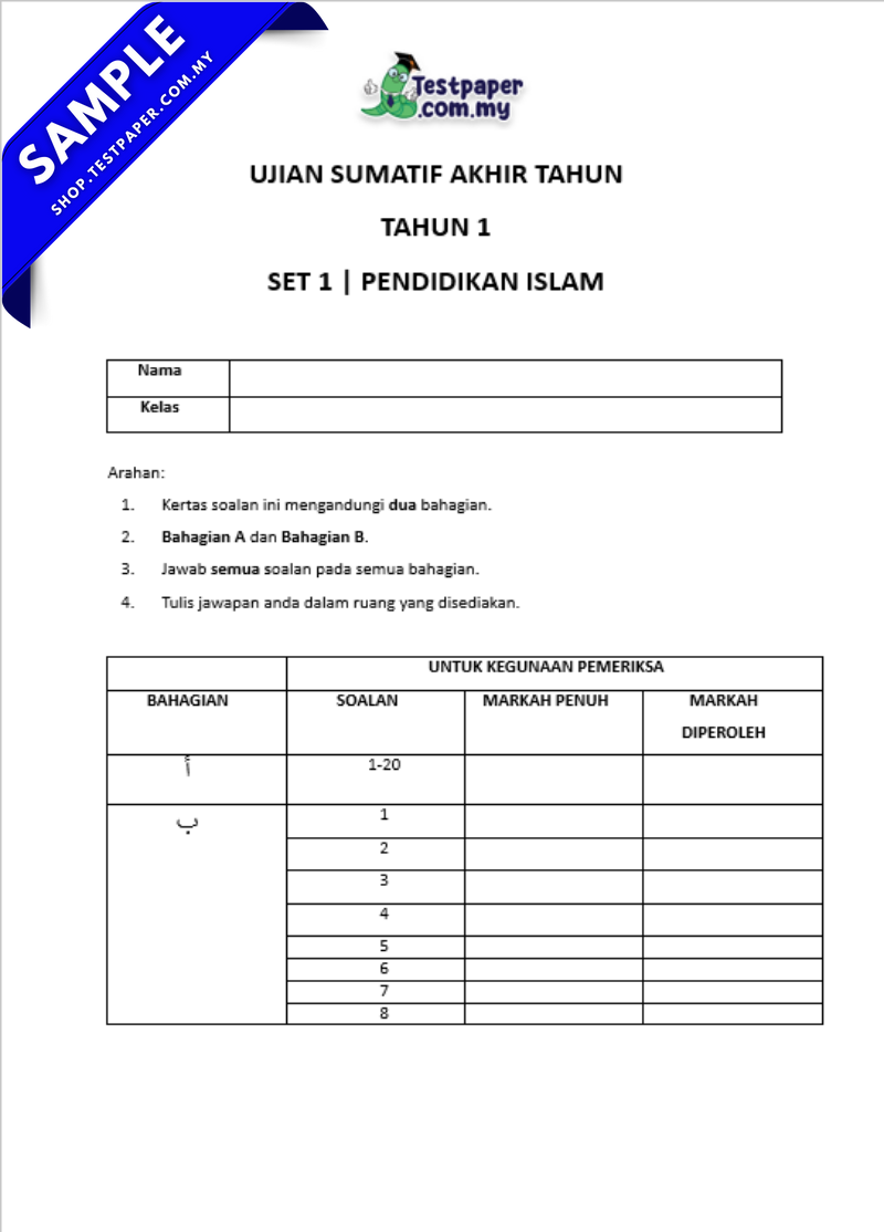 Koleksi Latihan Ujian Akhir Tahun Pendidikan Islam Tahun 1 2026 UASA PDF dan Word JSU 4 Koleksi Latihan Ujian Akhir Tahun Pendidikan Islam Tahun 1 2026 UASA PDF dan Word JSU