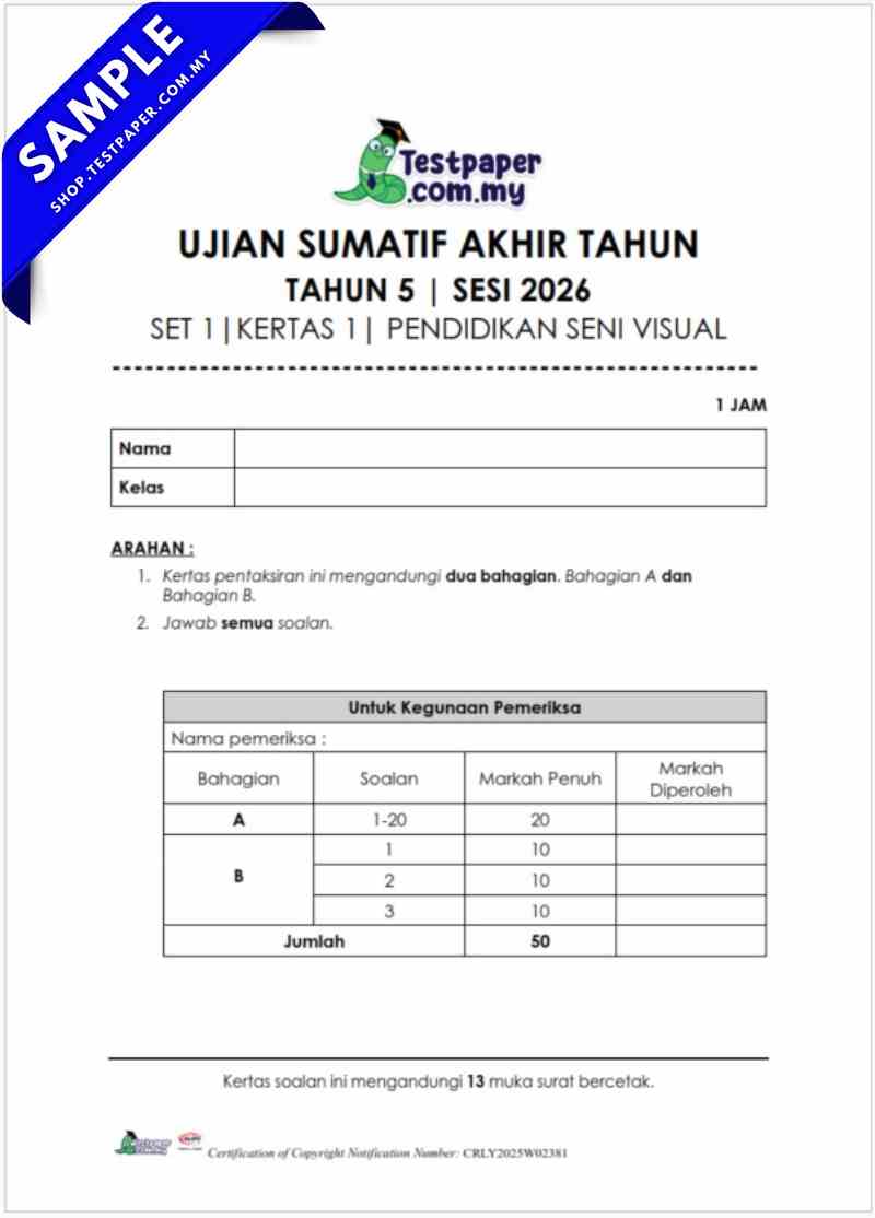 Muat Turun Ujian Akhir Tahun PSV Tahun 5 2026 Untuk UASA/PAT Ada PDF dan Word Ada JSU 3 Ujian Akhir Tahun PSV Tahun 5 2026