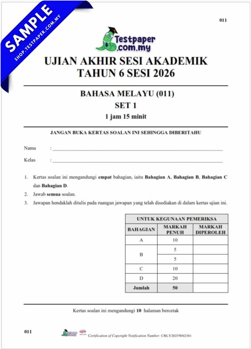 Download Kertas Ujian Akhir Tahun BM Tahun 6 2026 UASA/PAT Format Word dan PDF Serta JSU untuk Guru 3 Download Kertas Ujian Akhir Tahun BM Tahun 6 2026 Format Word dan PDF Serta JSU untuk Guru