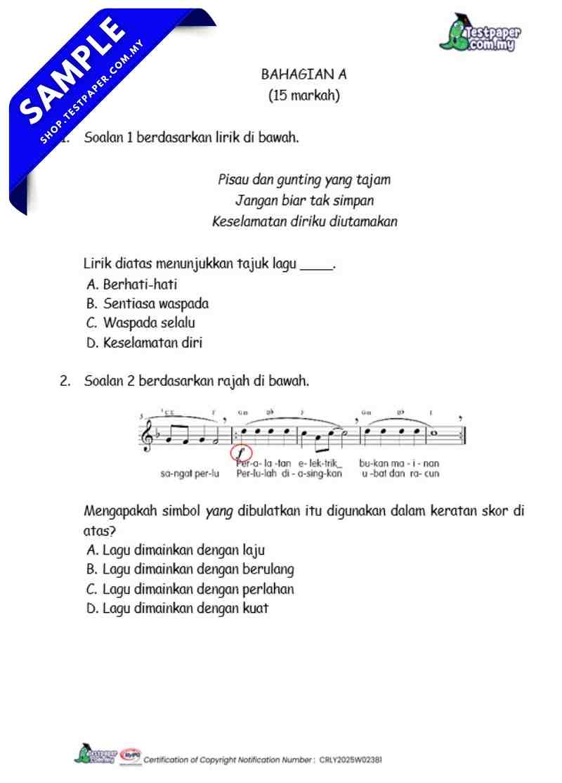 Dapatkan Ujian Akhir Tahun Pendidikan Muzik Tahun 5 2026 UASA/PAT Ada PDF dan Word Ada JSU 4 Ujian Akhir Tahun Pendidikan Muzik Tahun 5 2026