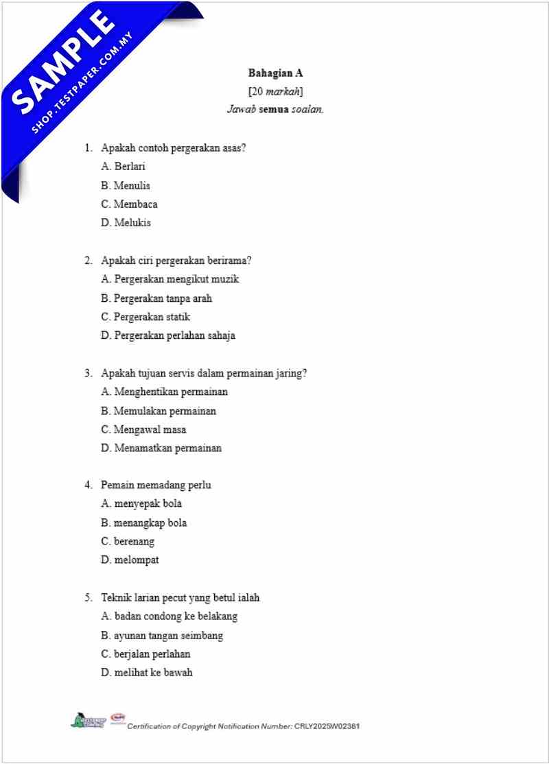 Download Ujian Akhir Tahun PJPK Tahun 5 2026 UASA/PAT Ada PDF dan Word Ada JSU 4 Ujian Akhir Tahun PJPK Tahun 5 2026