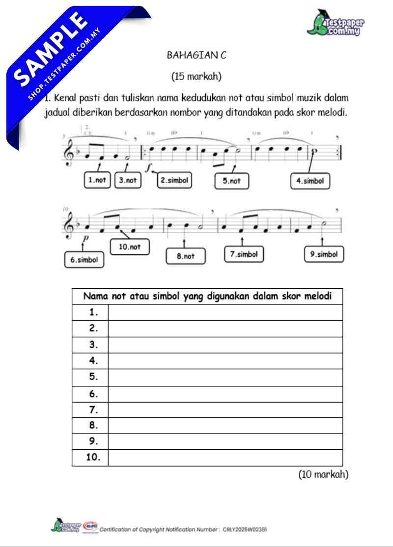 Dapatkan Ujian Akhir Tahun Pendidikan Muzik Tahun 5 2026 UASA/PAT Ada PDF dan Word Ada JSU 6 Ujian Akhir Tahun Pendidikan Muzik Tahun 5 2026