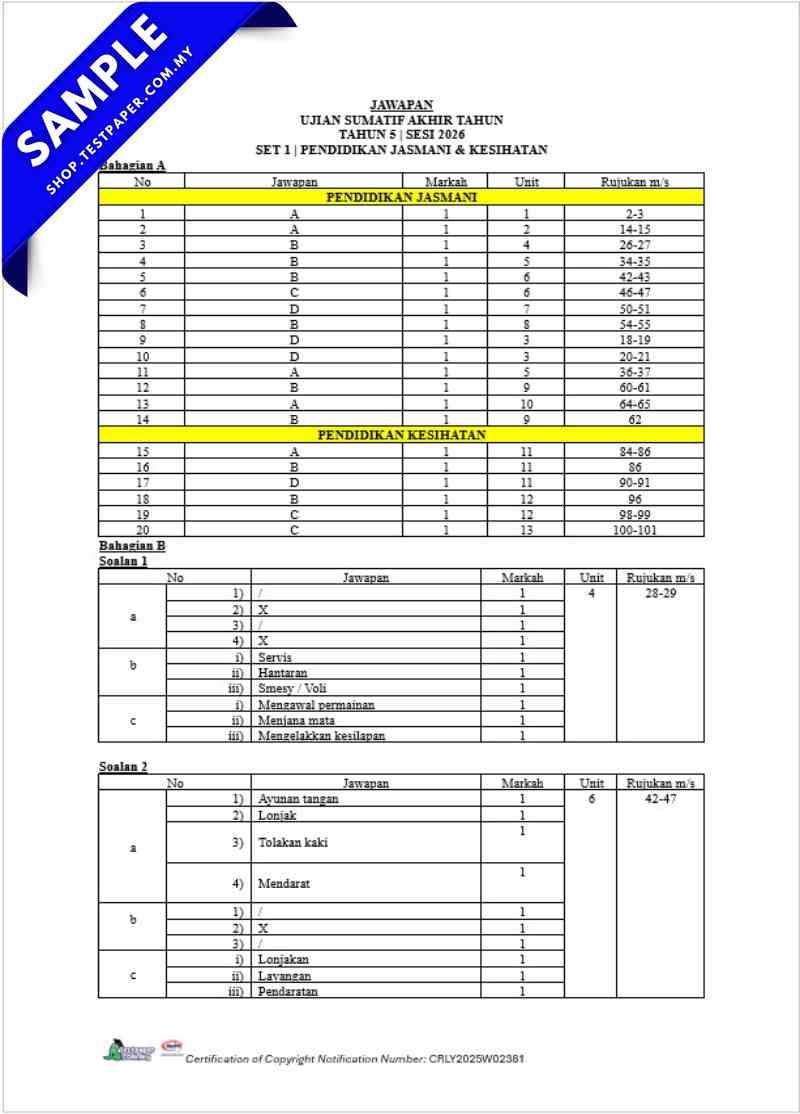 Download Ujian Akhir Tahun PJPK Tahun 5 2026 UASA/PAT Ada PDF dan Word Ada JSU 6 Ujian Akhir Tahun PJPK Tahun 5 2026
